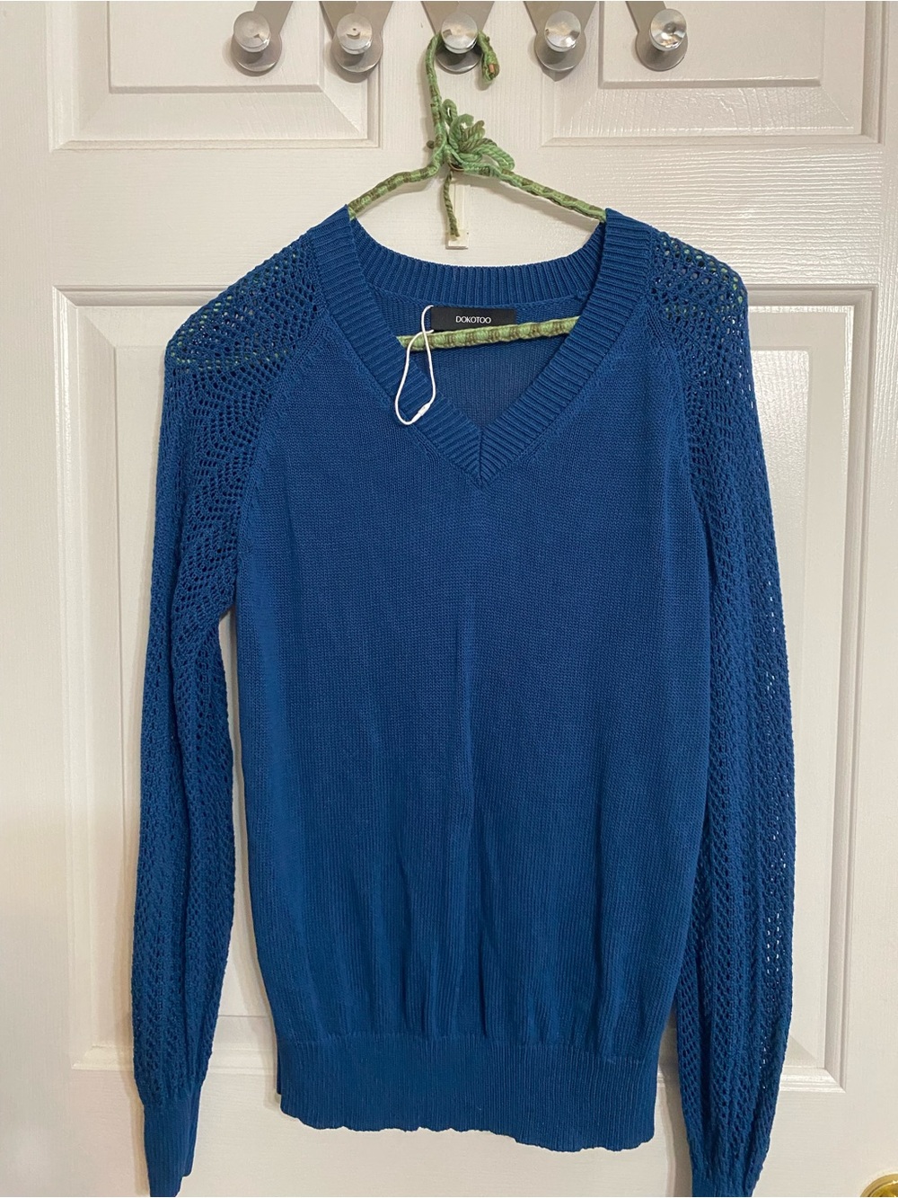 Blue V-Neck Knit Sweater - Women's